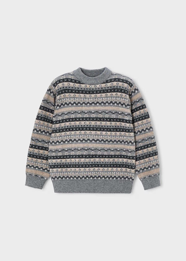Mayoral Boys Jaquard Crew Neck Sweater   4381-15   Grafito Vi