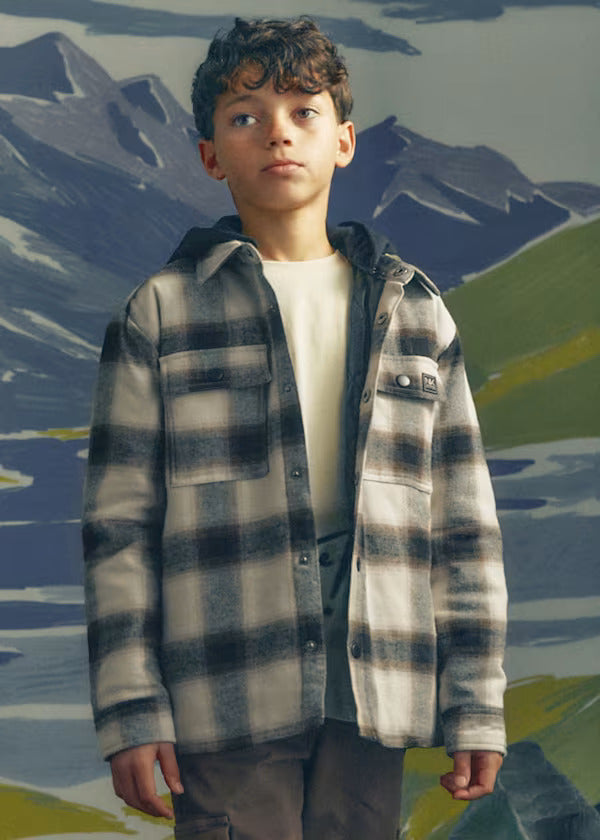 Mayoral Boys Plaid Shirt With Quilted Lining And Fleece Hood   7106-69   Black