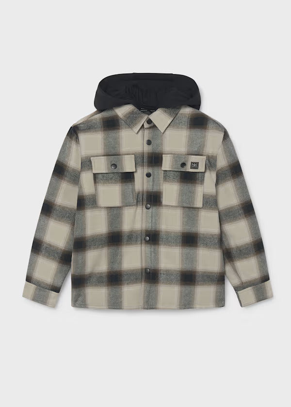 Mayoral Boys Plaid Shirt With Quilted Lining And Fleece Hood   7106-69   Black