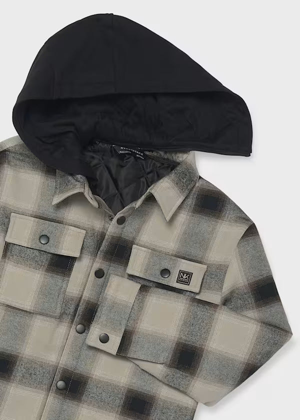 Mayoral Boys Plaid Shirt With Quilted Lining And Fleece Hood   7106-69   Black