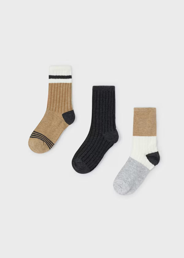 Mayoral Boys 3 Piece Sock Set  10805-62  Toffee Vig