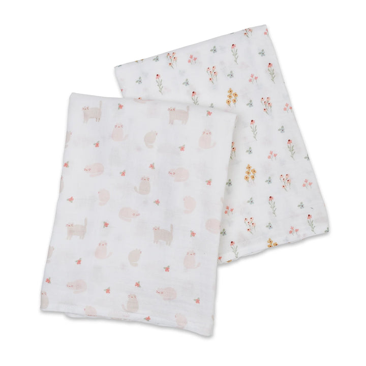 Lulujo Cotton Muslin Swaddles 2 Pk.   Kitty & Flower   LJ172