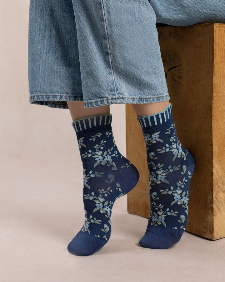 Bleuforet Ankle Socks  6600-LZ4 Amiral with Navy Liberty Print