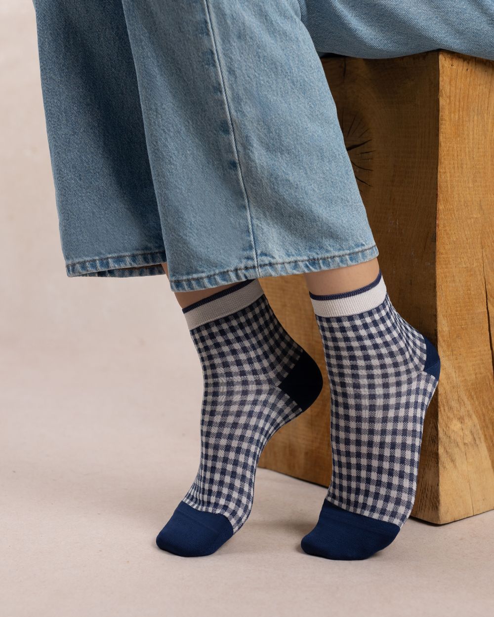 Bleuforet Ankle Sock  6601-LZ4  Amiral with  Navy Gingham Print