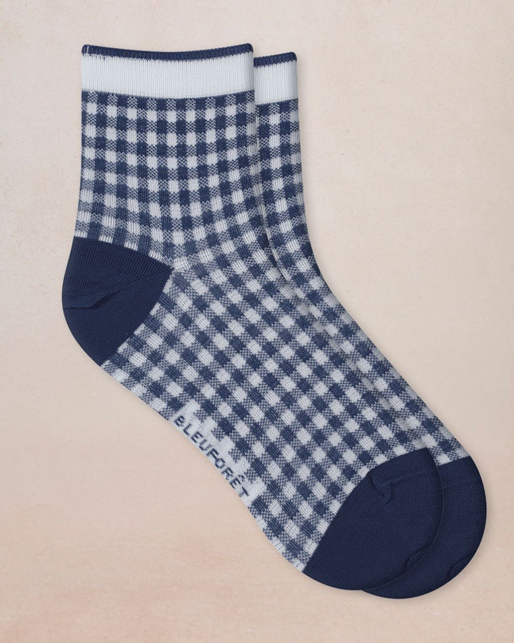 Bleuforet Ankle Sock  6601-LZ4  Amiral with  Navy Gingham Print