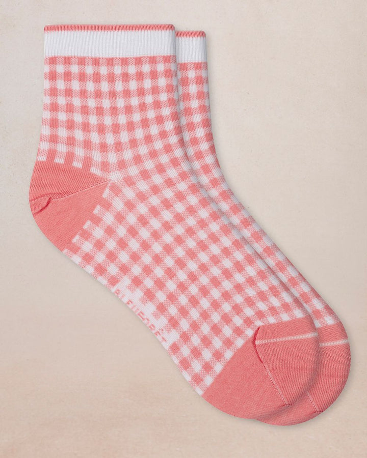 Bleuforet Ankle Sock  6601-lZ4 Amiral with Peach Pink Gingham Print