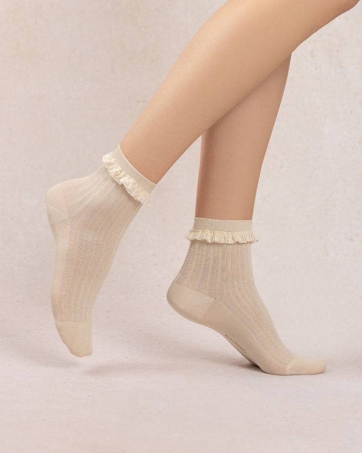 Bleuforet Ribbed Ankle Socks   6597-DP4  Cream