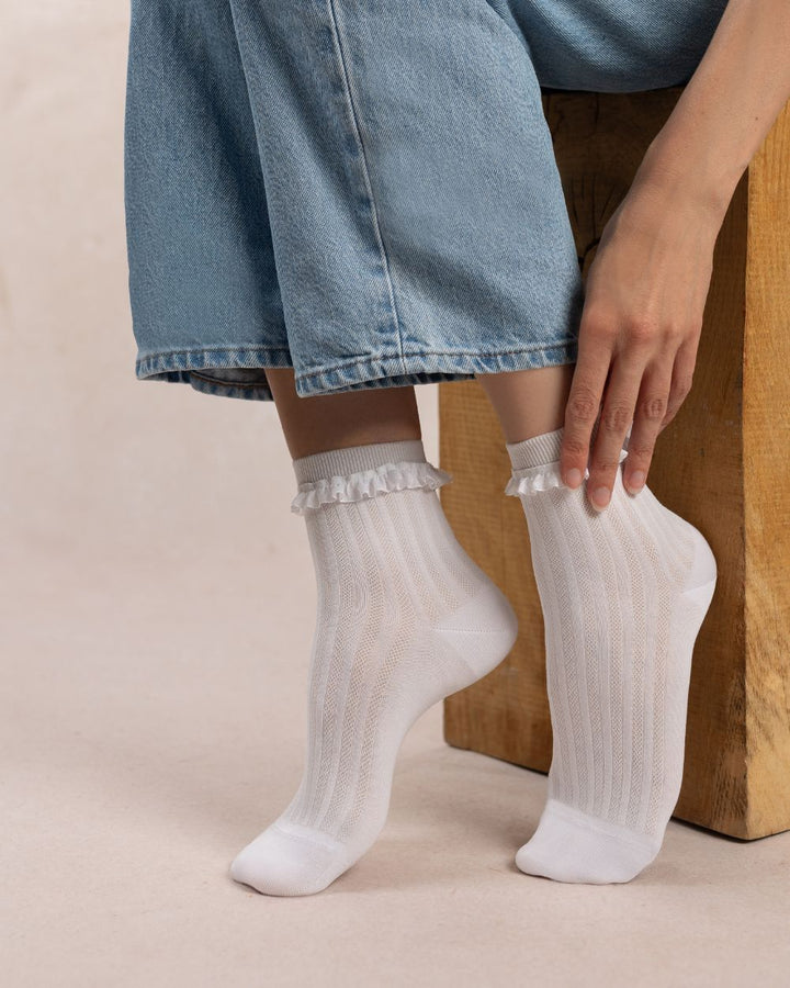 Bleuforet Ribbed Ankle Socks   6597-DD7  White