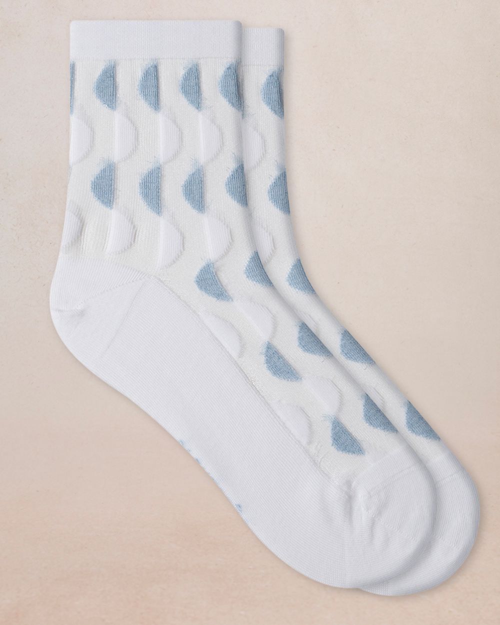 Bleuforet Sheer Ankle Socks  6609-DP3  White/Blue with Geometric Pattern