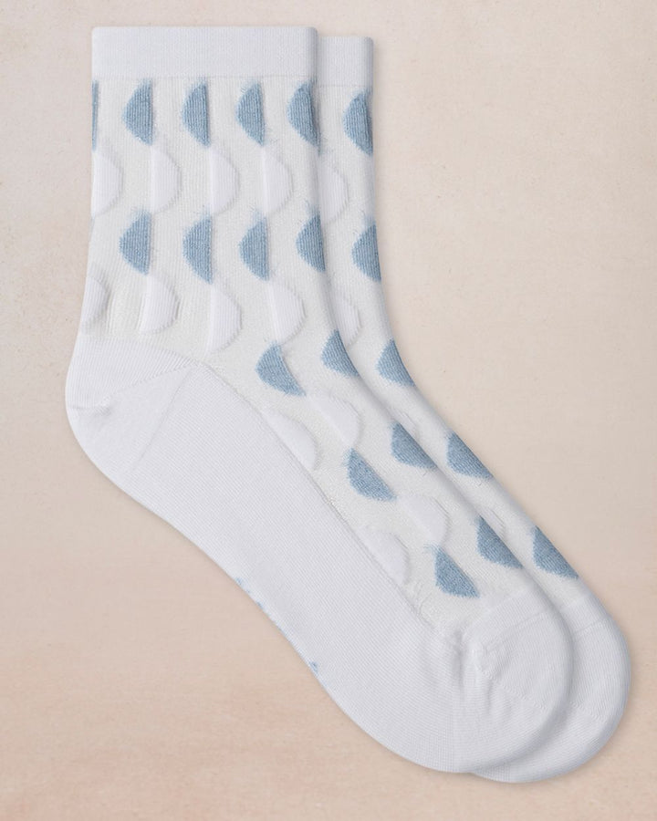 Bleuforet Sheer Ankle Socks  6609-DP3  White/Blue with Geometric Pattern