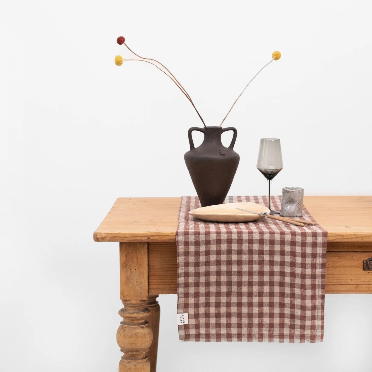 Linen Tales Chocolate Gingham Table Runner