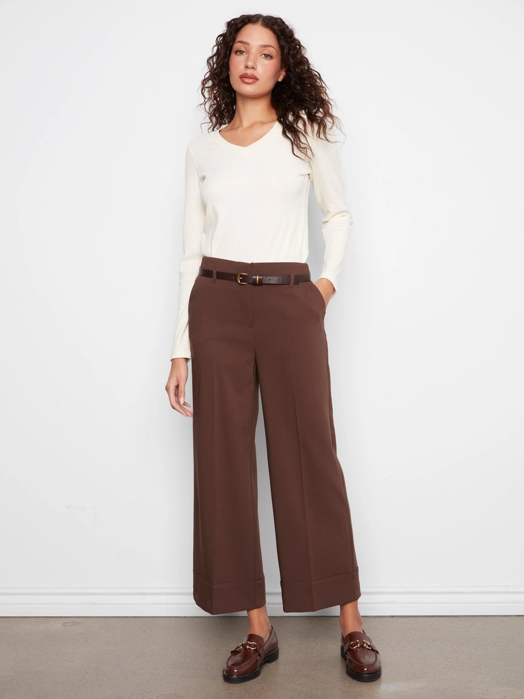 Charlie B Dressy Casual Belted Pant  C5809-001 Coffee