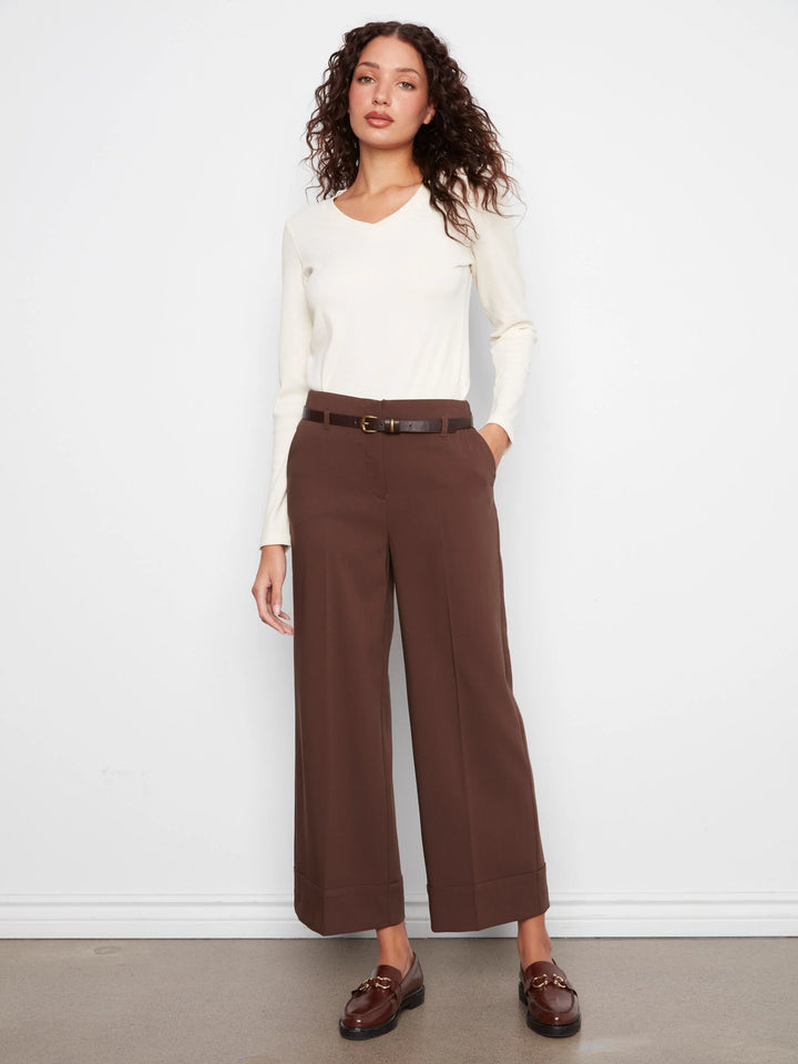Charlie B Dressy Casual Belted Pant  C5809-001 Coffee