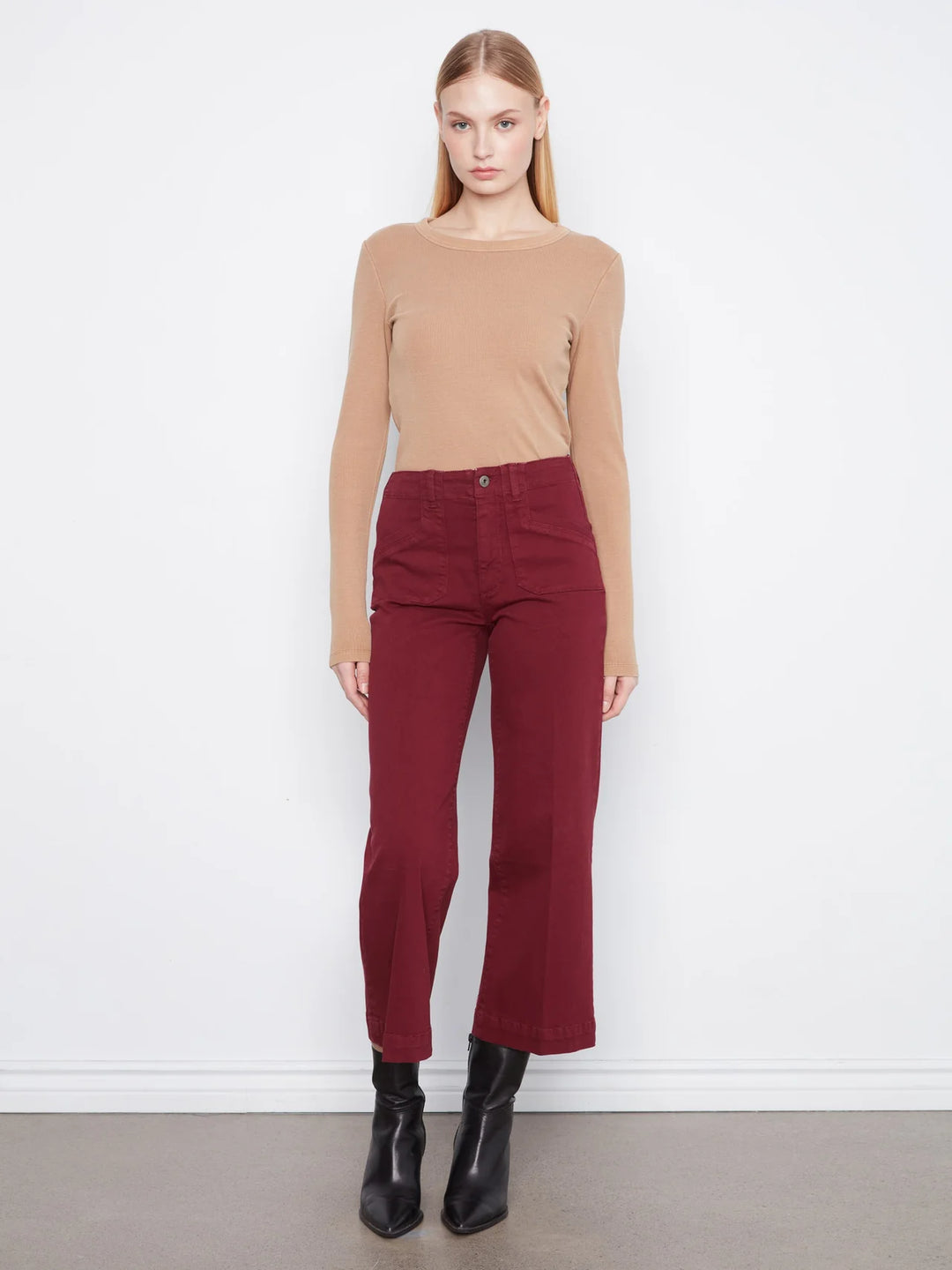 Charlie B Cropped Wide Leg Twill Pant  C5660RR-320  Merlot