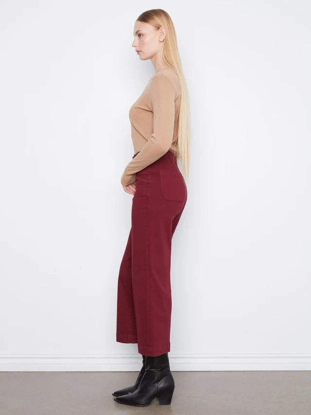 Charlie B Cropped Wide Leg Twill Pant  C5660RR-320  Merlot