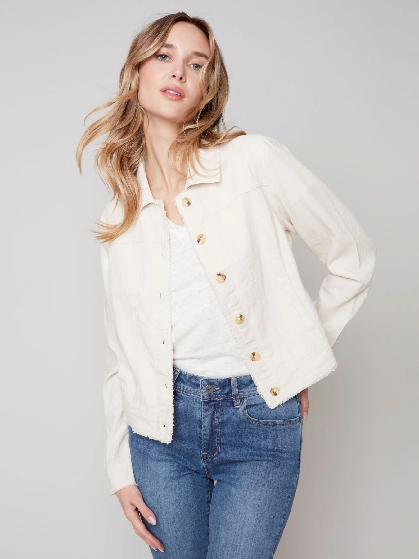 Charlie B Button Front Jacket C6199 Natural