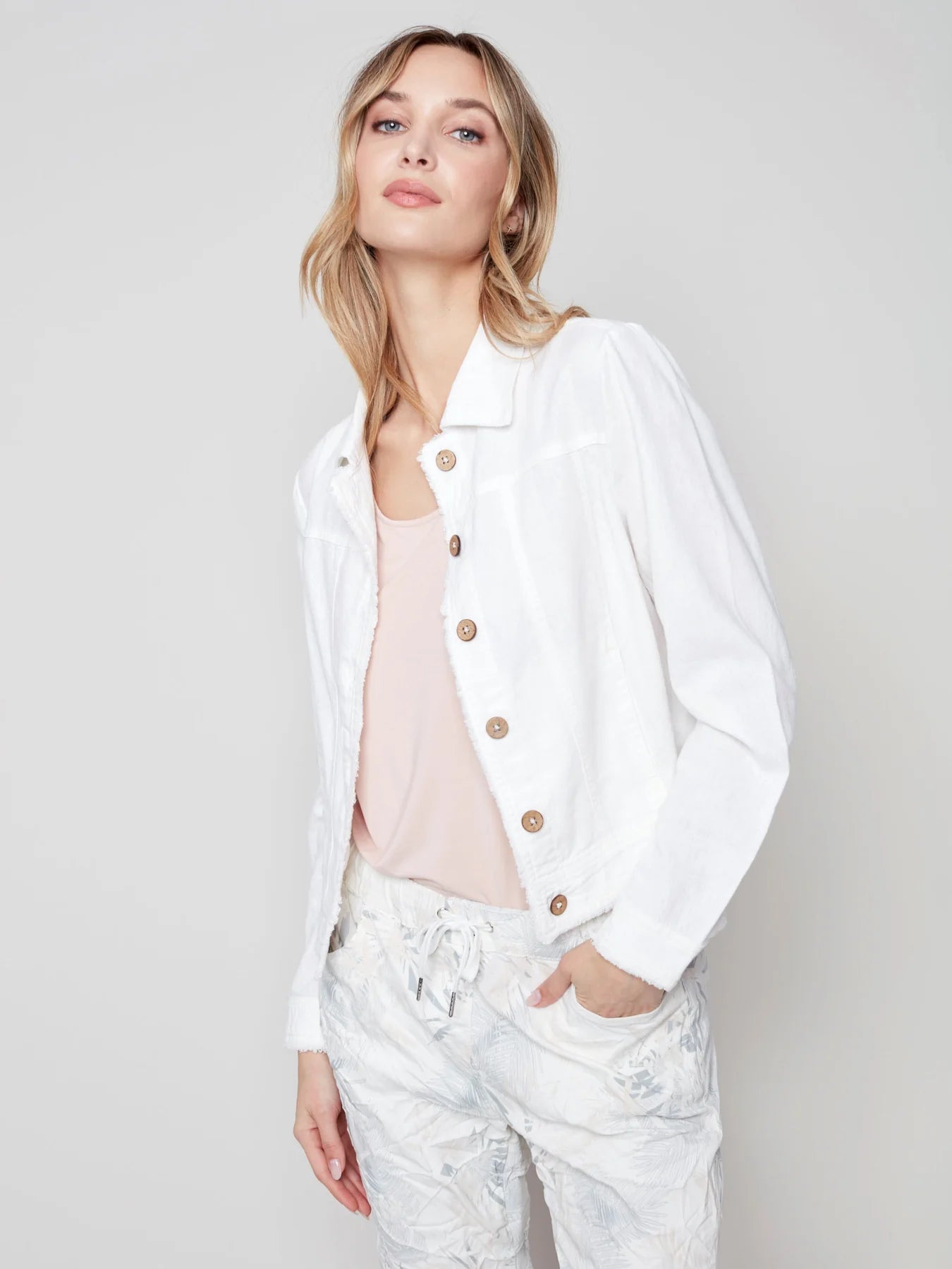 Charlie B Button Front Jacket C6199 White