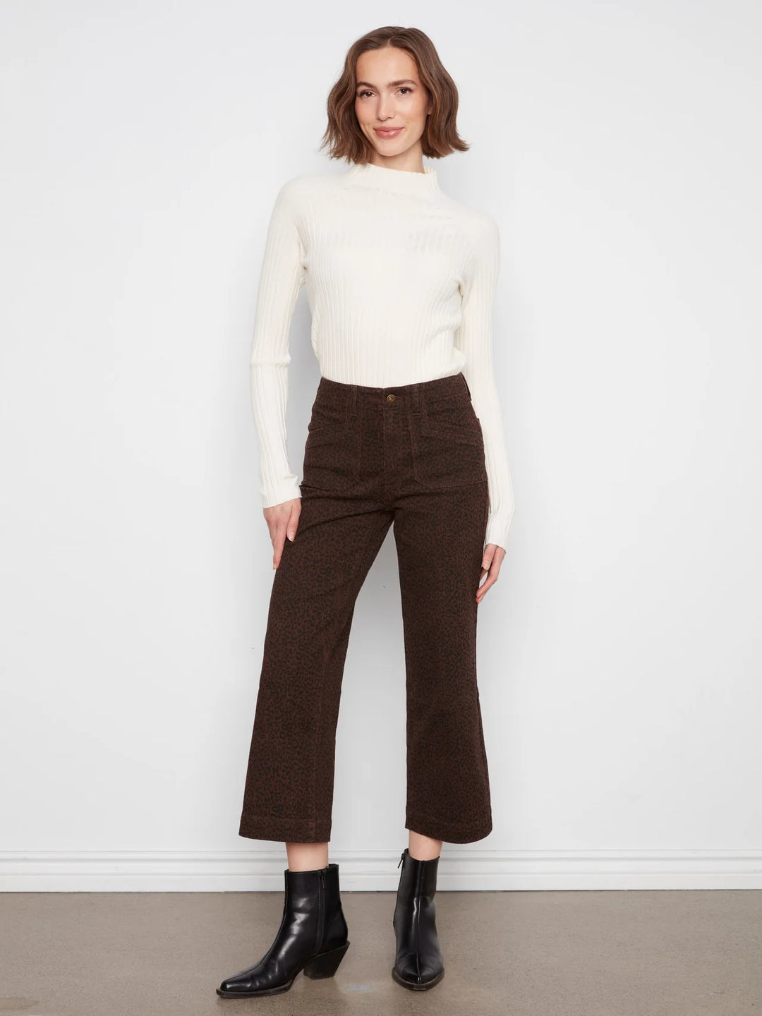 Charlie B Printed Cropped Wide Leg Twill Pant  C5660RP-P916 Leopard