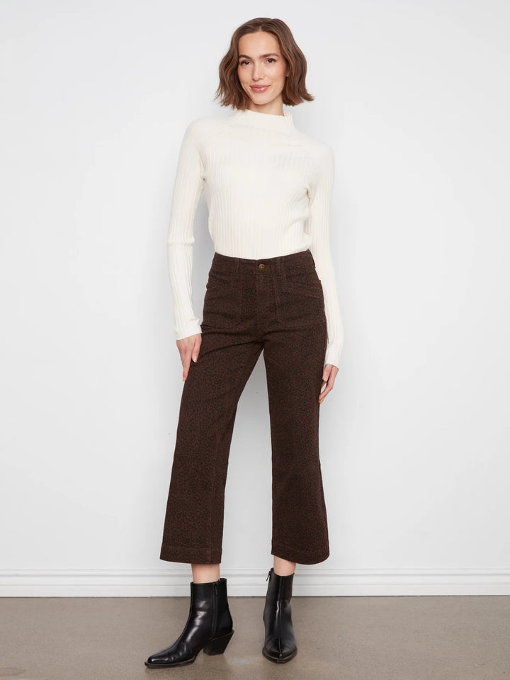 Charlie B Printed Cropped Wide Leg Twill Pant  C5660RP-P916 Leopard