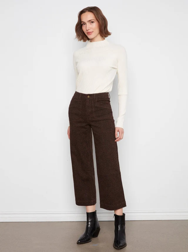 Charlie B Printed Cropped Wide Leg Twill Pant  C5660RP-P916 Leopard