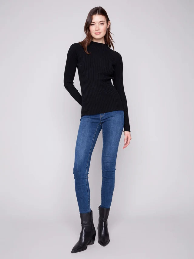 Charlie B Basic Ribbed Knit Mock Neck Sweater  C2754RP-001  Black