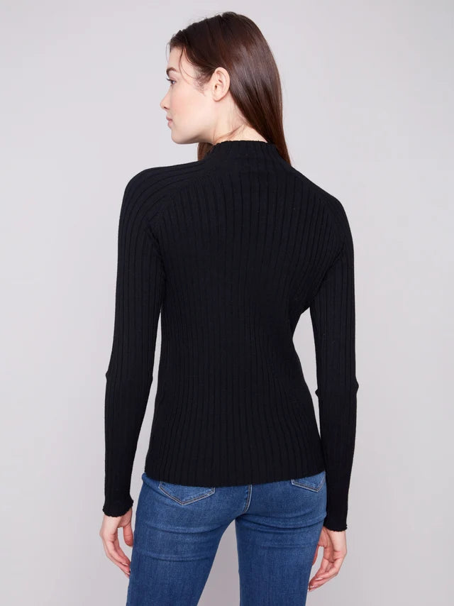 Charlie B Basic Ribbed Knit Mock Neck Sweater  C2754RP-001  Black