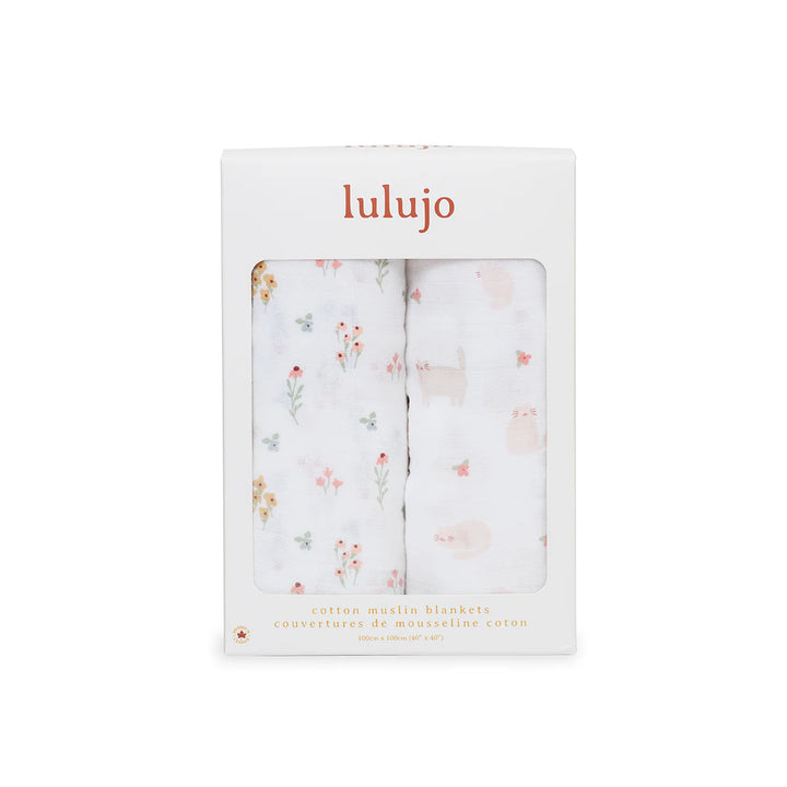 Lulujo Cotton Muslin Swaddles 2 Pk.   Kitty & Flower   LJ172