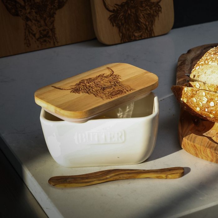 Selbrae White Butter Dish  -  Highland Cow