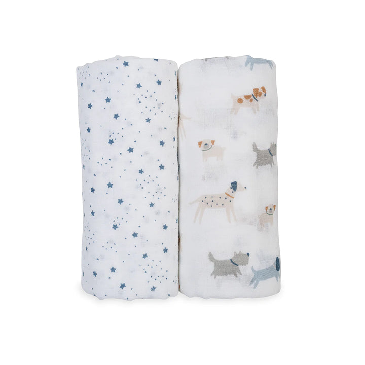 Lulujo Cotton Muslin Swaddles 2 Pk.   Puppy & Stars   LJ171