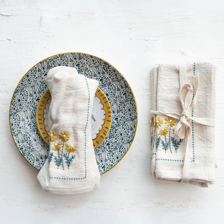 Creative Coop Hand Embroidered Napkin Set/4
