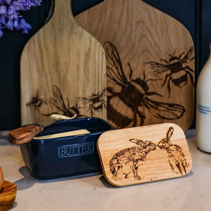 Selbrae Kissing Hares Butter Dish - Blue