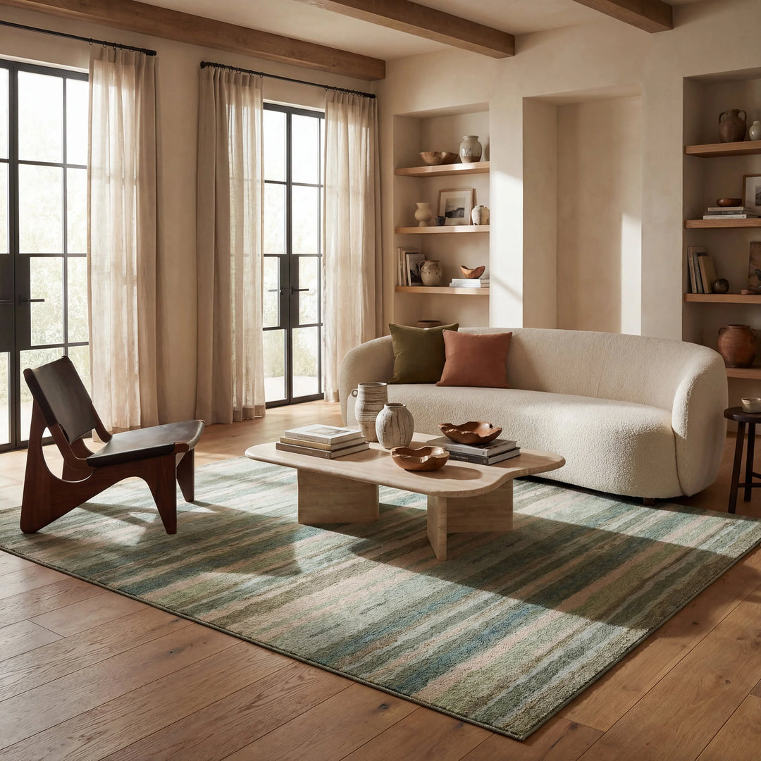 Zare Abstract Micro Hooked Rug Blue