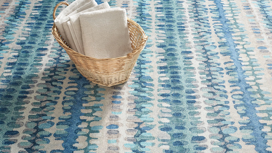 Paint Chip Blue Machine Washable Rug