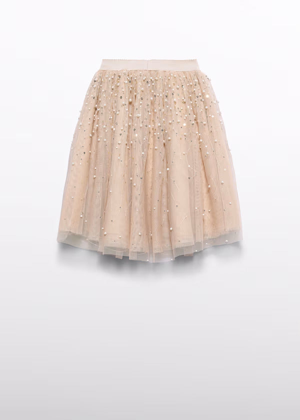 Abel & Lula Girls Midi Tulle Skirt With Pearl Detail    5526-3   Tostado