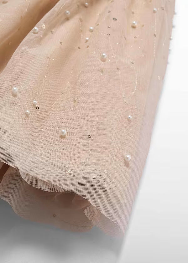Abel & Lula Girls Midi Tulle Skirt With Pearl Detail    5526-3   Tostado
