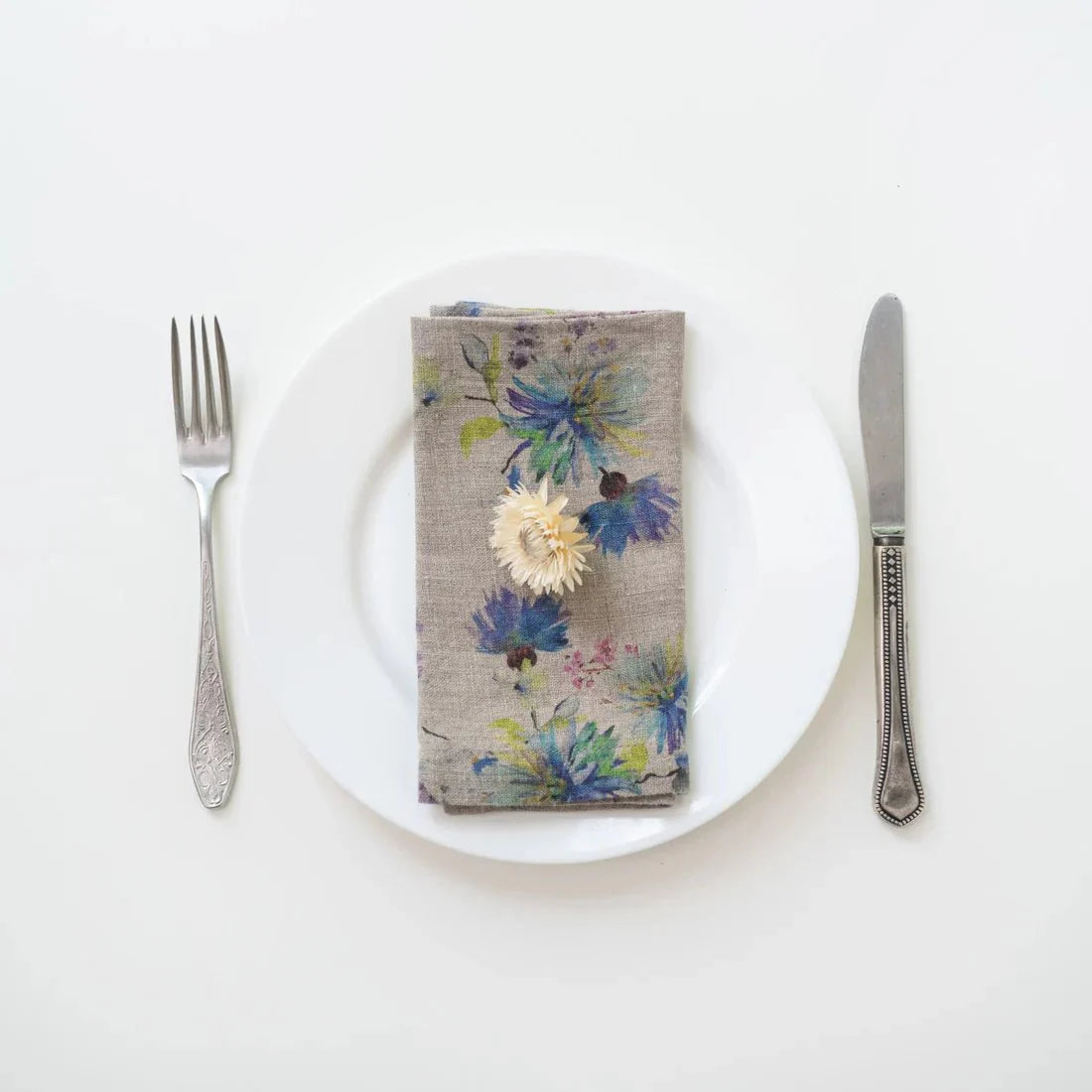 Linen Tales Flowers on Natural Napkin Set/2