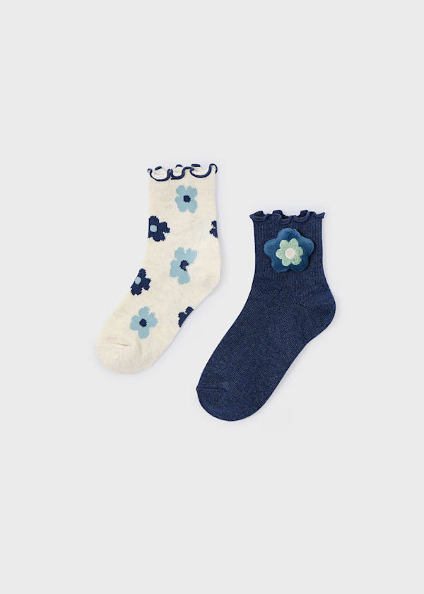 Mayoral Girls Jacquard Socks Set of 2   10054-52   Petroleo