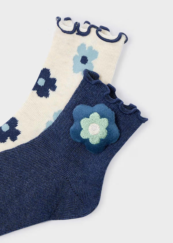 Mayoral Girls Jacquard Socks Set of 2   10054-52   Petroleo