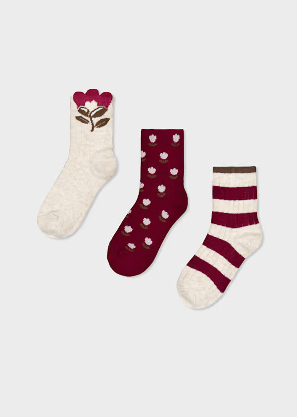 Mayoral Girls Sock Set  (3)   10289-69   Cherry