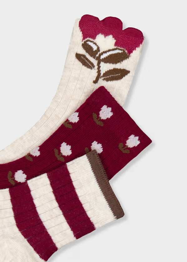 Mayoral Girls Sock Set  (3)   10289-69   Cherry