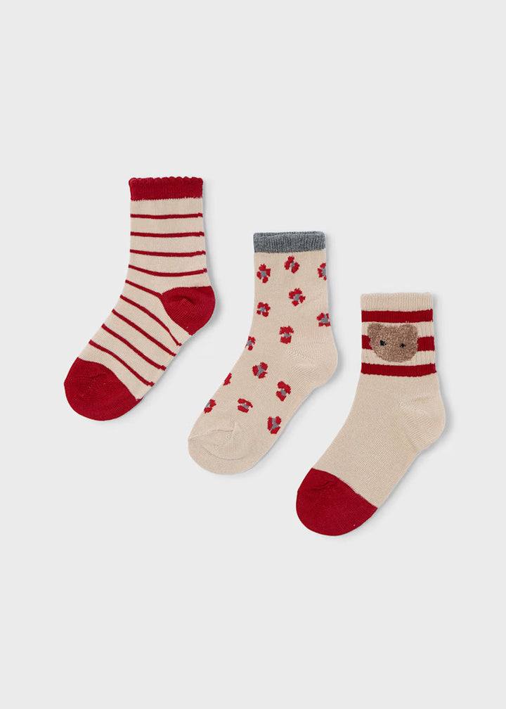 Mayoral Girls Socks 3pk  10056 Cereza