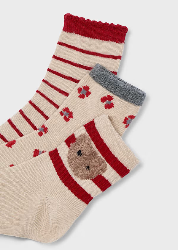 Mayoral Girls Socks 3pk  10056 Cereza