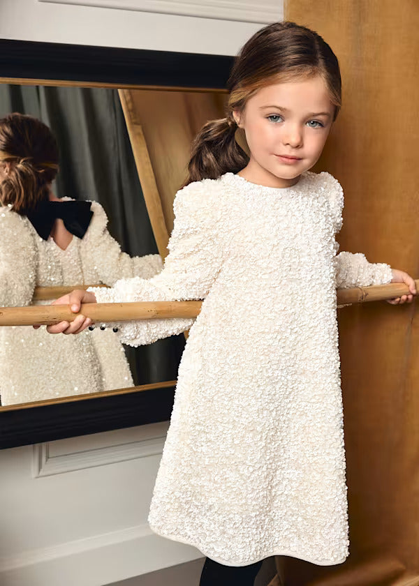 Abel & Lula Girls Velvet & Sequin Dress   5525-3   Crema