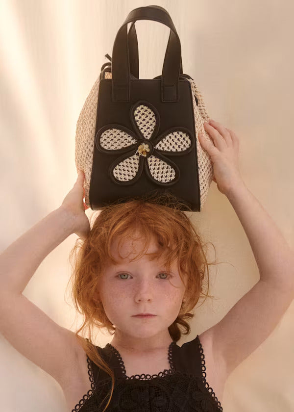 Abel & Lula Girls Raffia Bag With Flower Detail    5485-1     Black