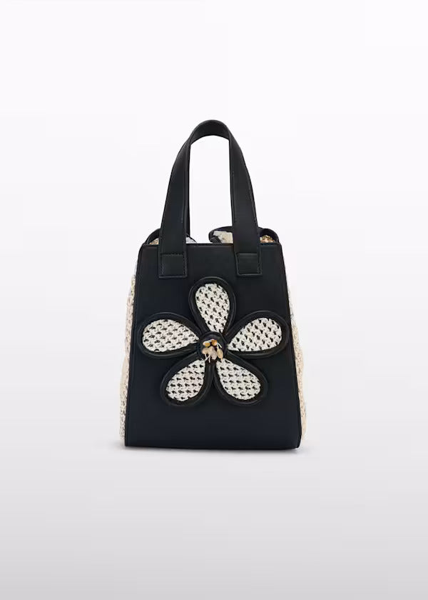 Abel & Lula Girls Raffia Bag With Flower Detail    5485-1     Black