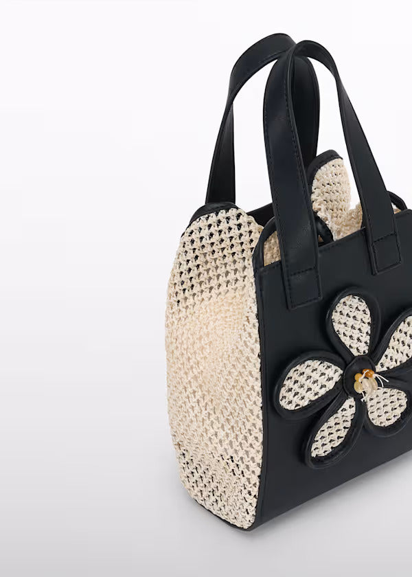 Abel & Lula Girls Raffia Bag With Flower Detail    5485-1     Black