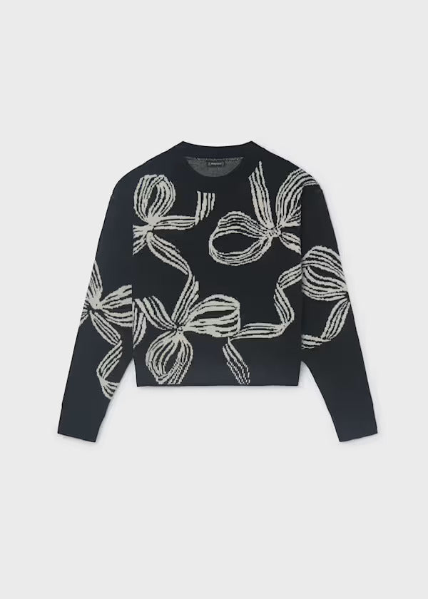 Mayoral Girls Sweater Including A Pretty Bow Detail    7337-20   Black