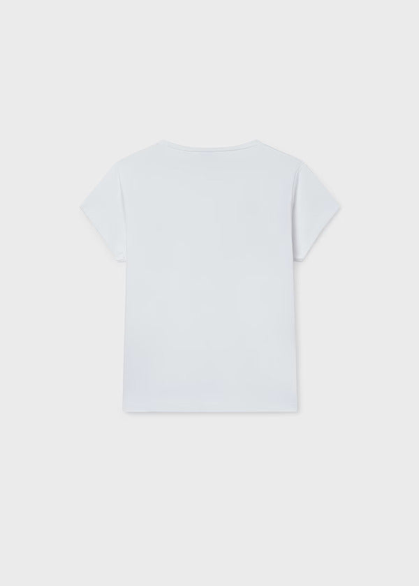 Mayoral Girls White Tee With Sequin Bows   854-86   Blanco