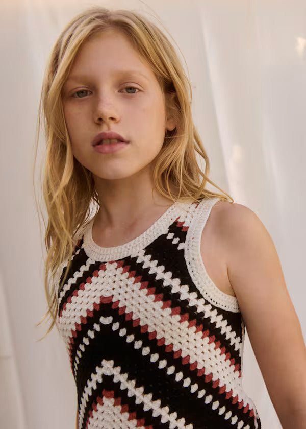Abel & Lula Girls Crochet Top   5173-6   Crema/Black