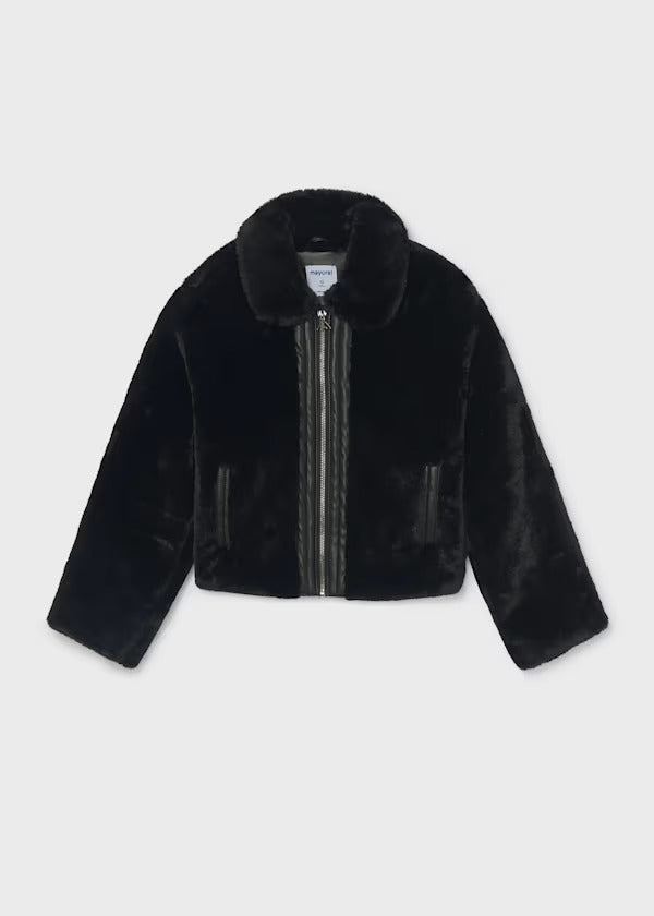 Mayoral Girls Faux Fur Jacket   7401-41   Black